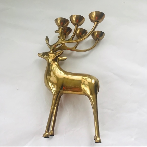 12” brass reindeer candlabra Tealight Candle holde - Picture 5 of 9